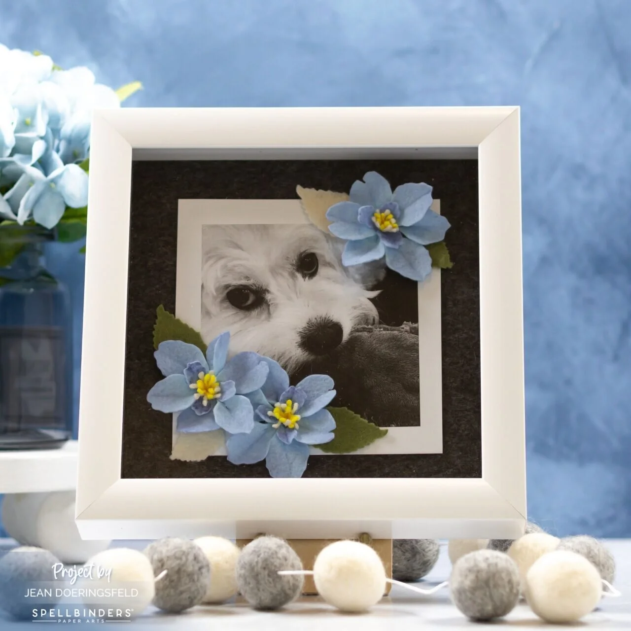 Felt Flower Shadow Box (and Riley)