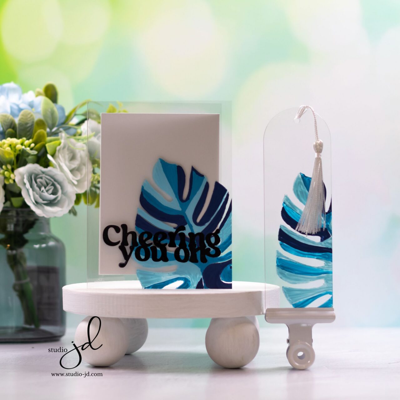 Blue Monstera Leaf: Card & Bookmark