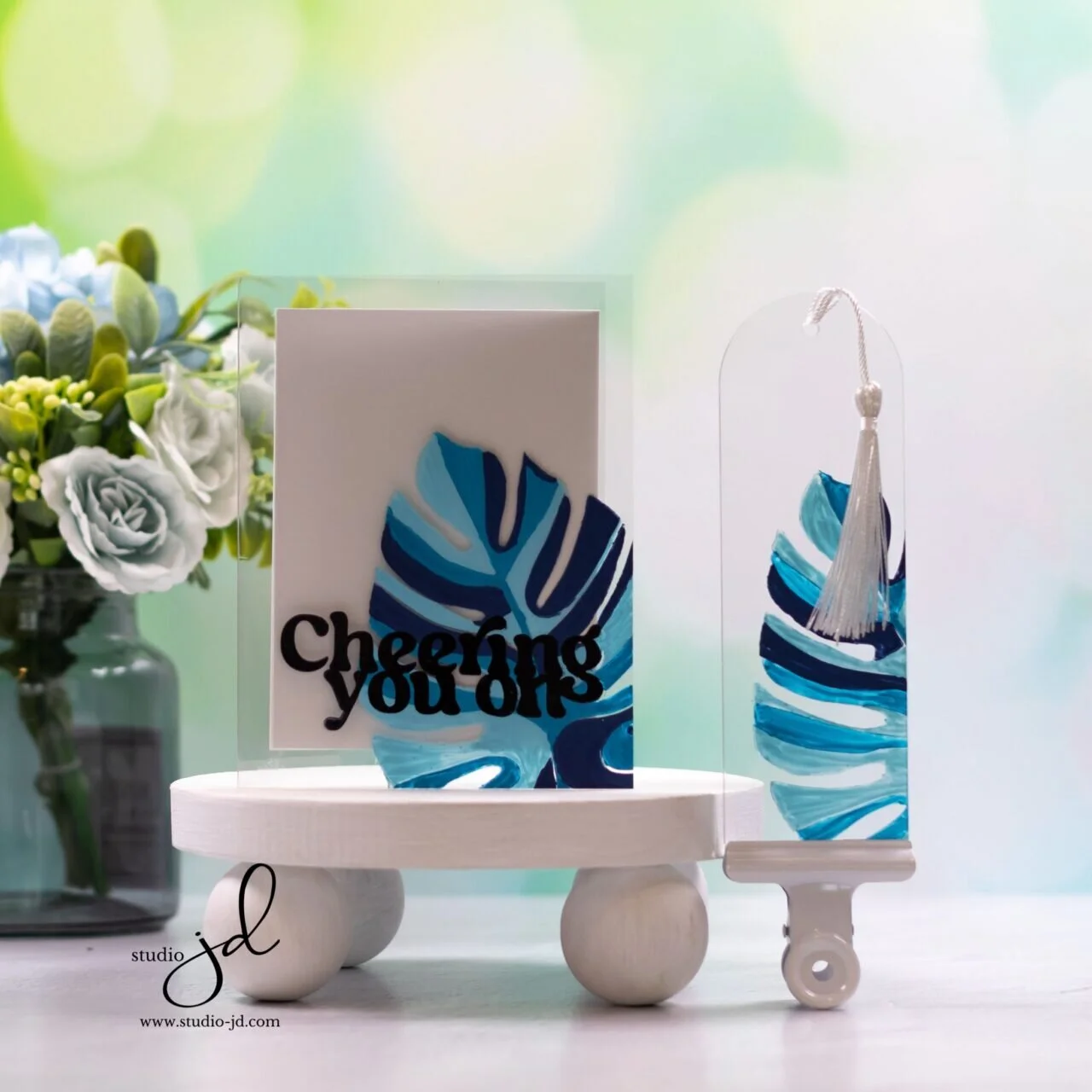 Blue Monstera Leaf: Card & Bookmark